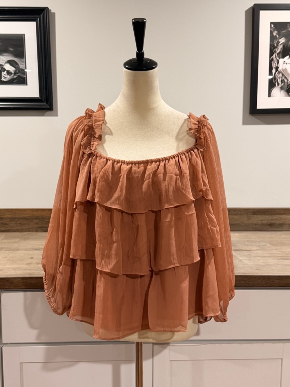 Lucky brand off-Shoulder Tiered Ruffle Blouse in Dusty Rose size 2X - Picture 4 of 10